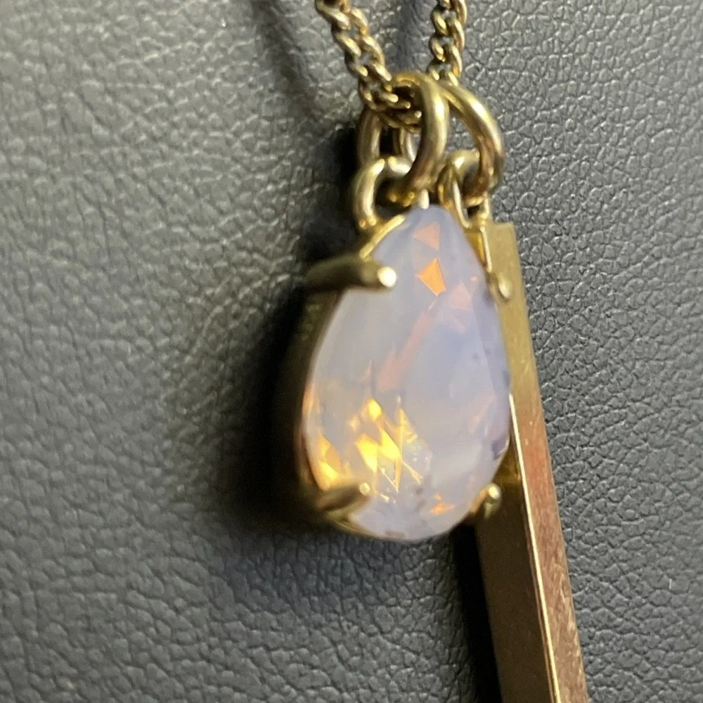 J Crew Long Necklace Rhinestone Bar Charm Star Gold Tone Jewelry - Picture 2 of 13